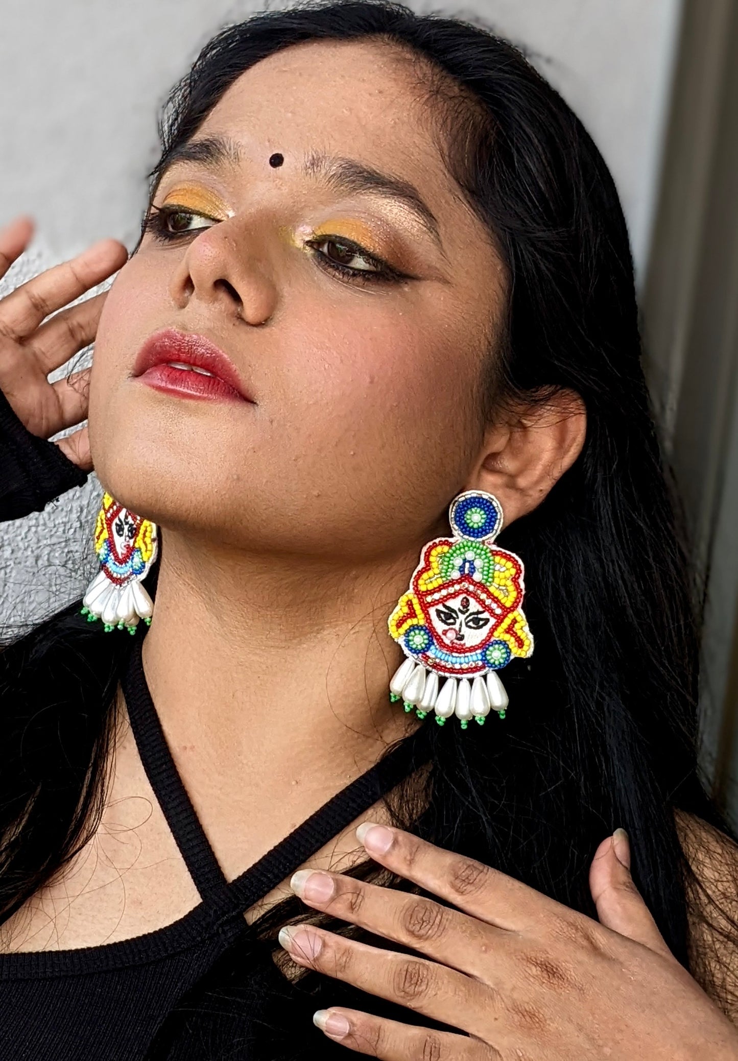 Maa Durga Handmade Beaded Earrings