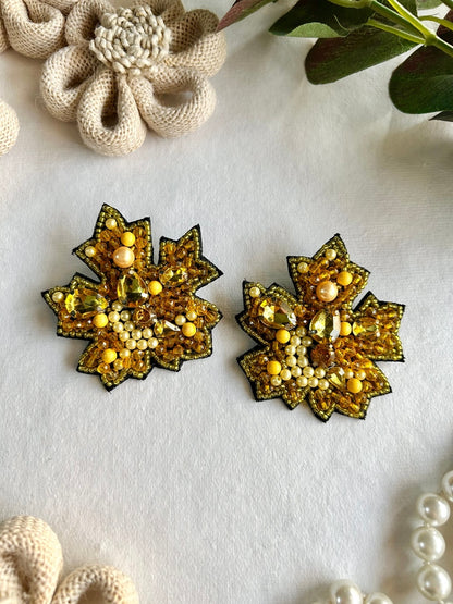 Golden Autumn Leaf Handmade Beaded Earrings