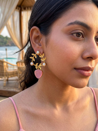 Olivia Pink Drop Handmade Brass Earrings