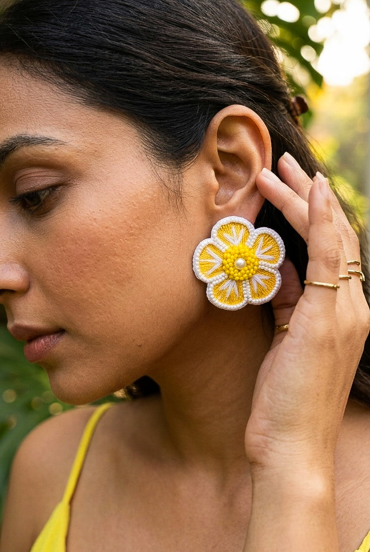 Sunshine Yellow Blossom Handmade Beaded Earrings