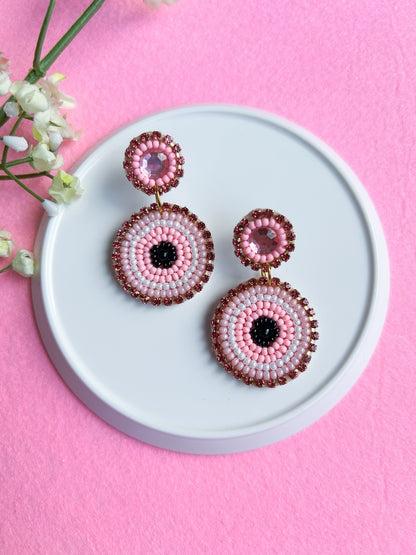 Blush Pink Mini Evil Eye Handmade Beaded Earrings