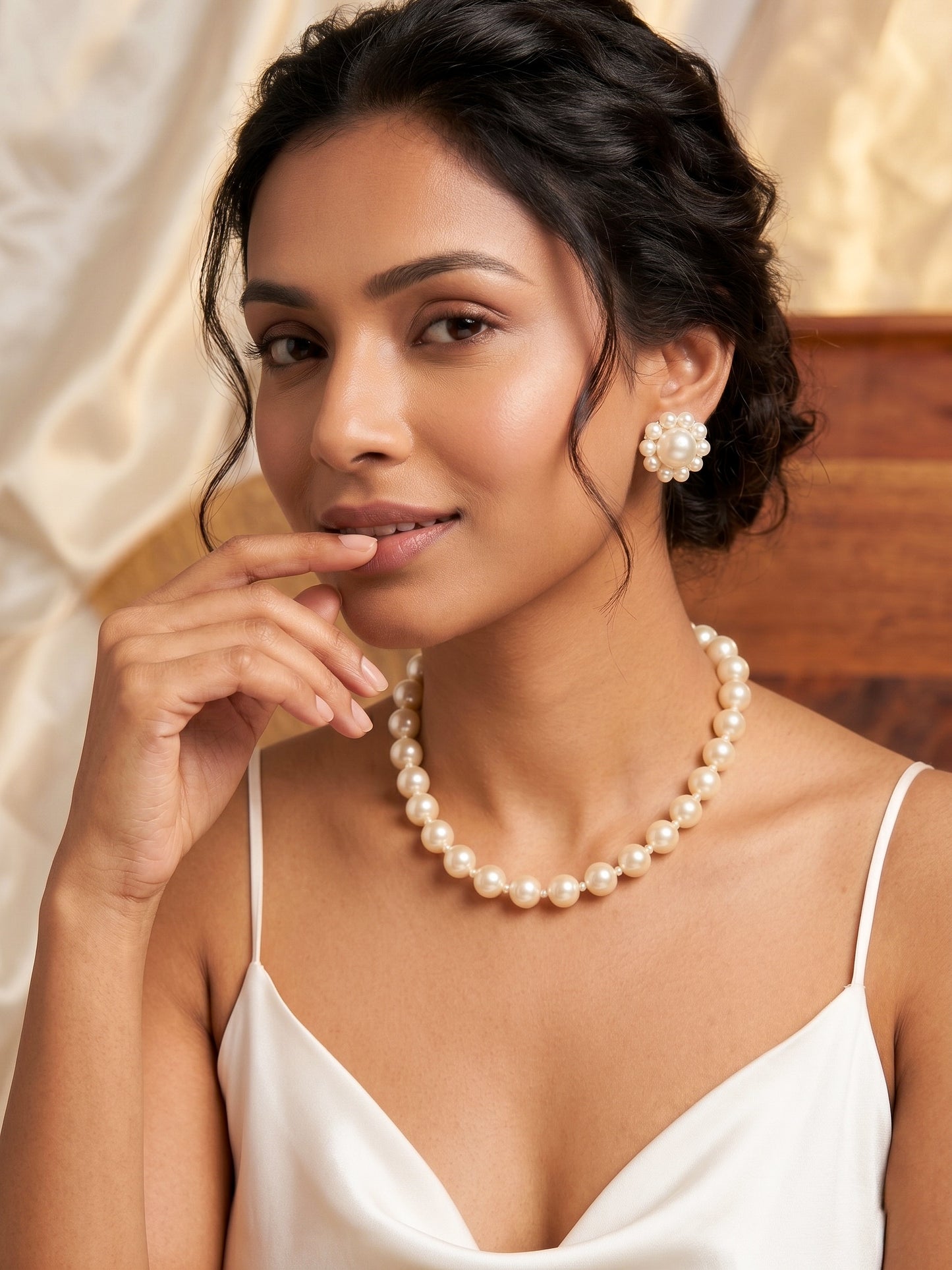 Pearl Bloom Handmade Necklace + Stud Earrings Set