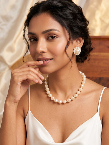 Pearl Bloom Handmade Necklace + Stud Earrings Set