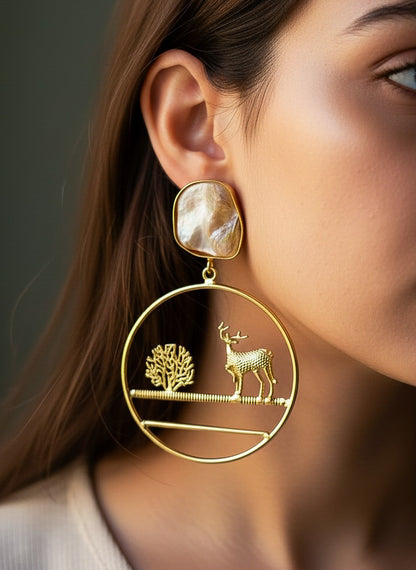 Sacred Deer Handmade Brass Earrings