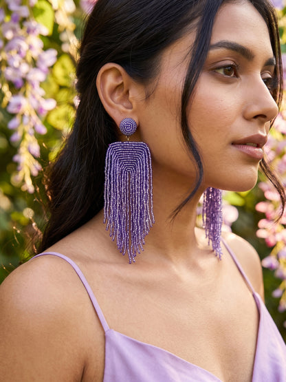 Luxe Lavender Purple Handmade Beaded Tassel Earrings