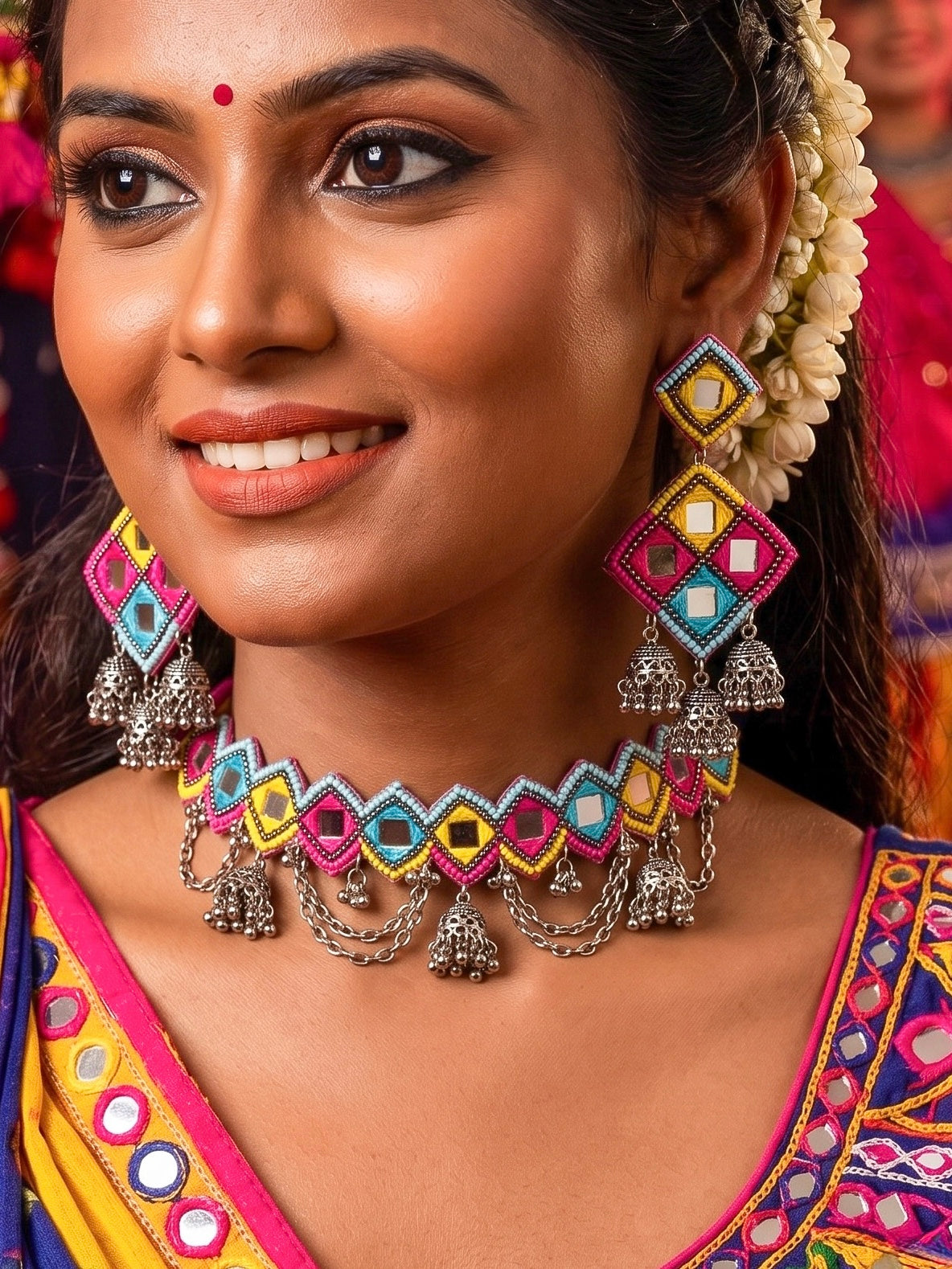 Rangrez Mirror Handmade Beaded Necklace & Earrings Set