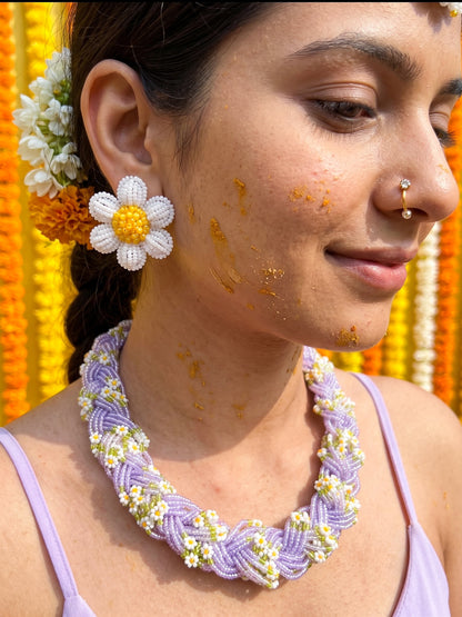 Luxe Flora Lilac Purple Handmade Beaded Necklace + Earrings Set