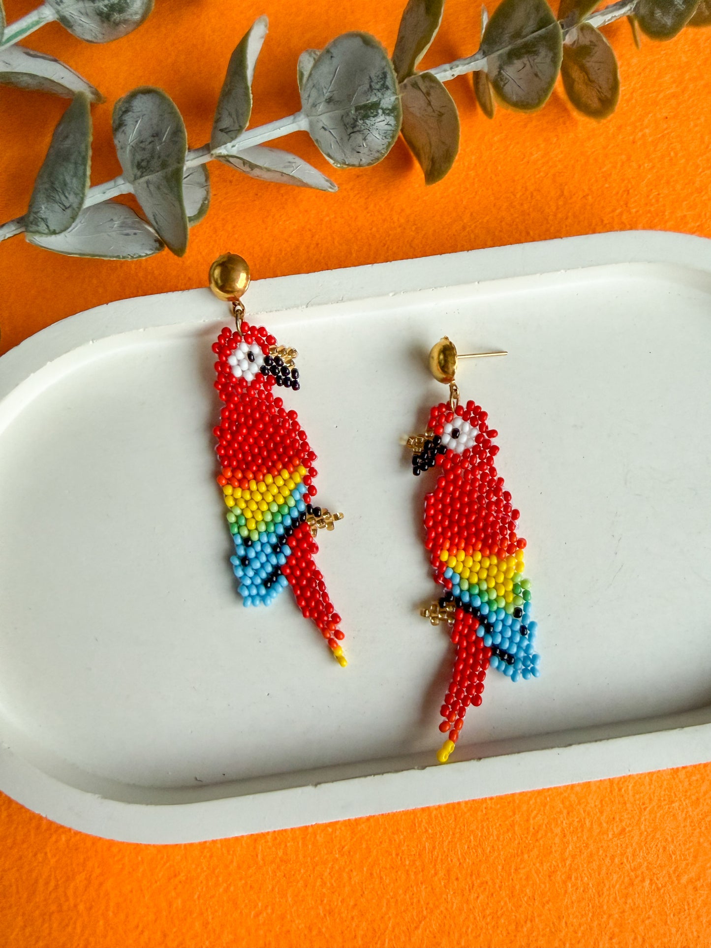 Rio Rainbow Parrot Handmade Beaded Bird Earrings