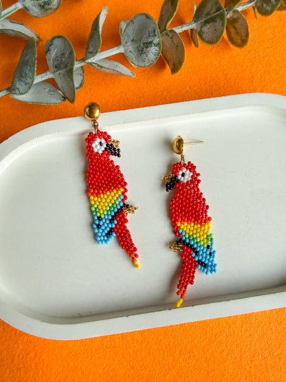 Rio Rainbow Parrot Handmade Beaded Bird Earrings