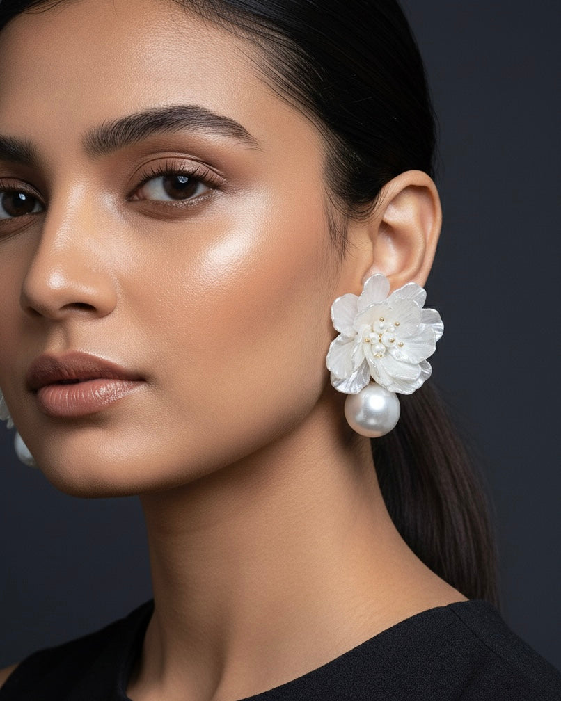 Sweet Pearl Flower Beaded Pearl Drop Earrings