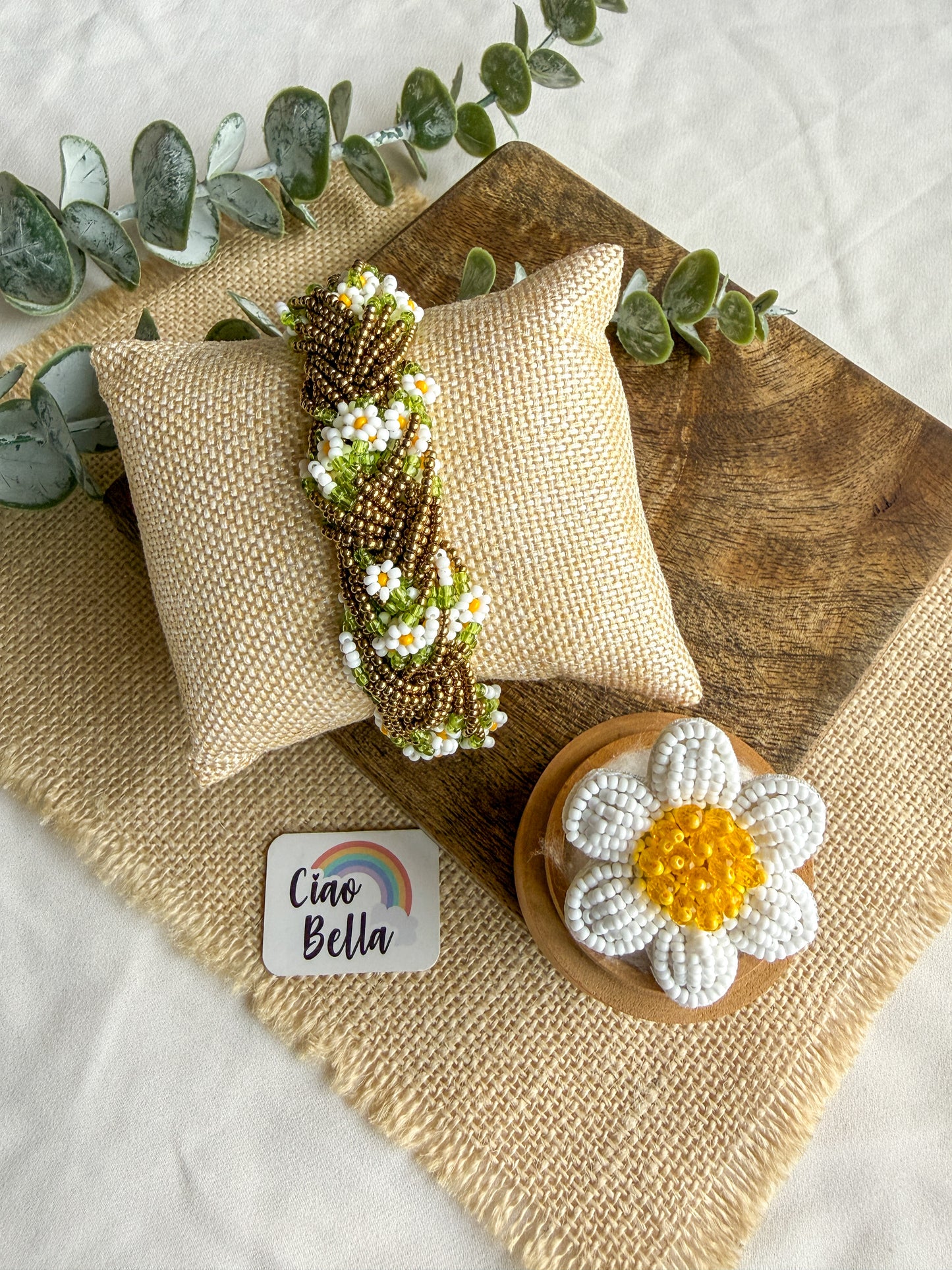 Luxe Flora Antique Brown Gold Handmade Beaded Bracelet + Ring Combo