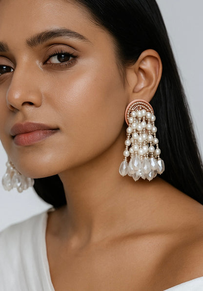 Rosalie Pearl Fall Handmade Beaded Earrings