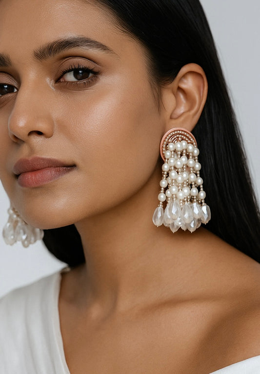 Rosalie Pearl Fall Handmade Beaded Earrings
