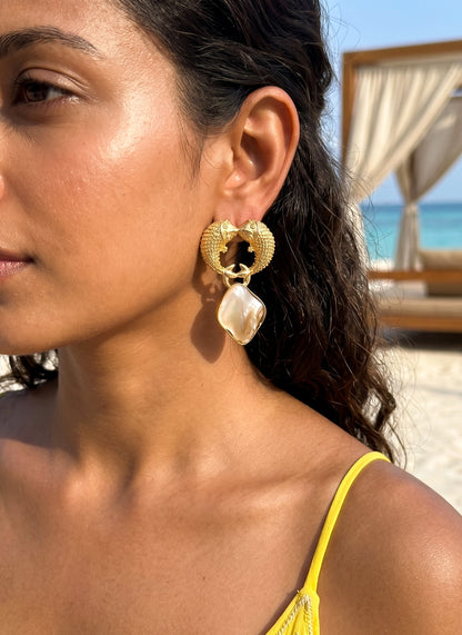 Golden Pisces Mother Of Pearl Handmade Brass Earrings