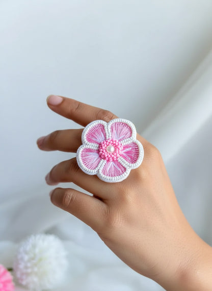 Pink Blossom Handmade Beaded Ring