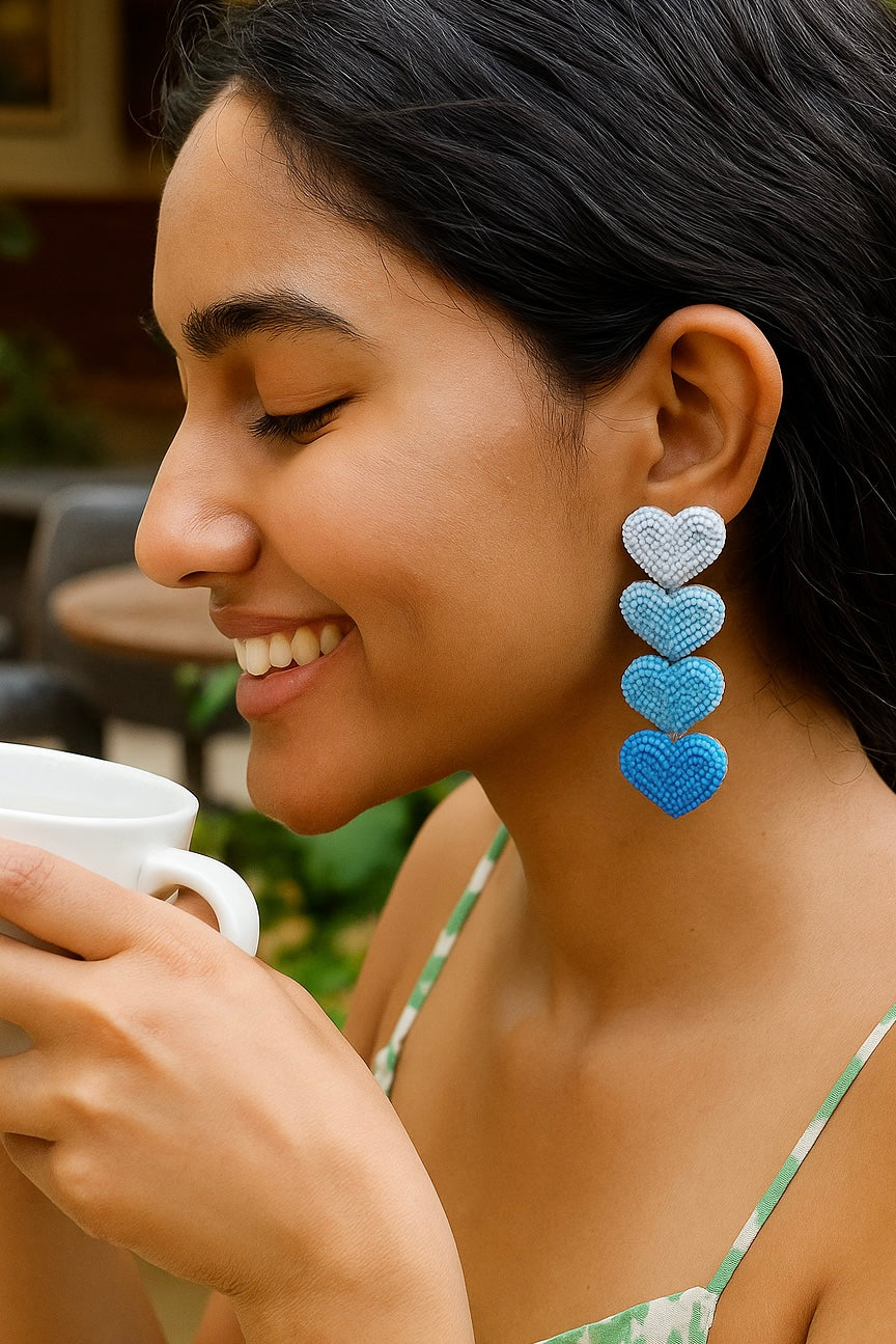Cool Blue Love Drops Handmade Beaded Earrings