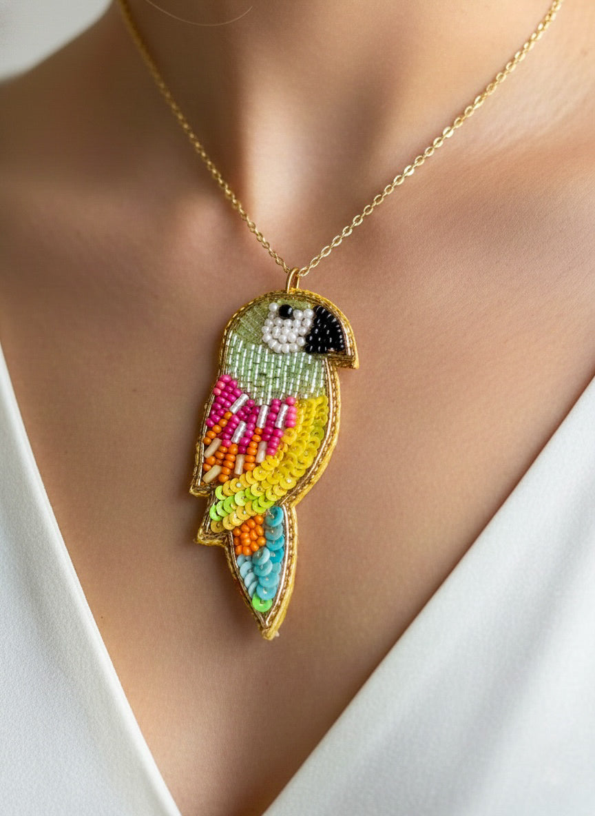 Peppy Parrot Handmade Beaded Bird Necklace
