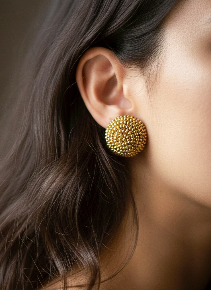 Unique Gold Round Handmade Beaded Stud Earrings