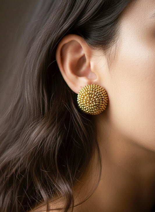 Unique Gold Round Handmade Beaded Stud Earrings