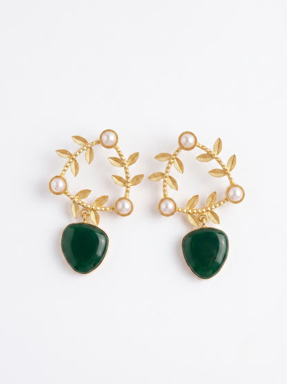 Olivia Emerald Green Drop Handmade Brass Earrings