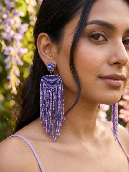 Luxe Lavender Purple Handmade Beaded Tassel Earrings