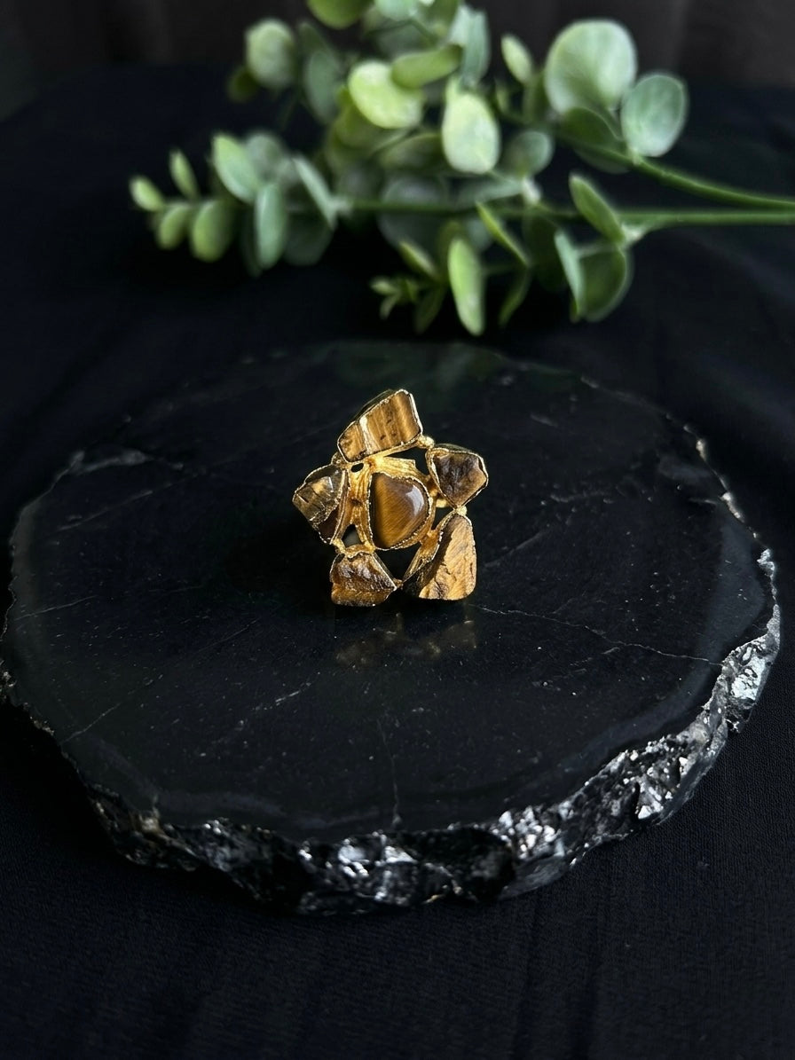 Tiger’s Eye Natural Stone Handmade Brass Ring