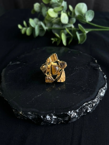 Tiger’s Eye Natural Stone Handmade Brass Ring