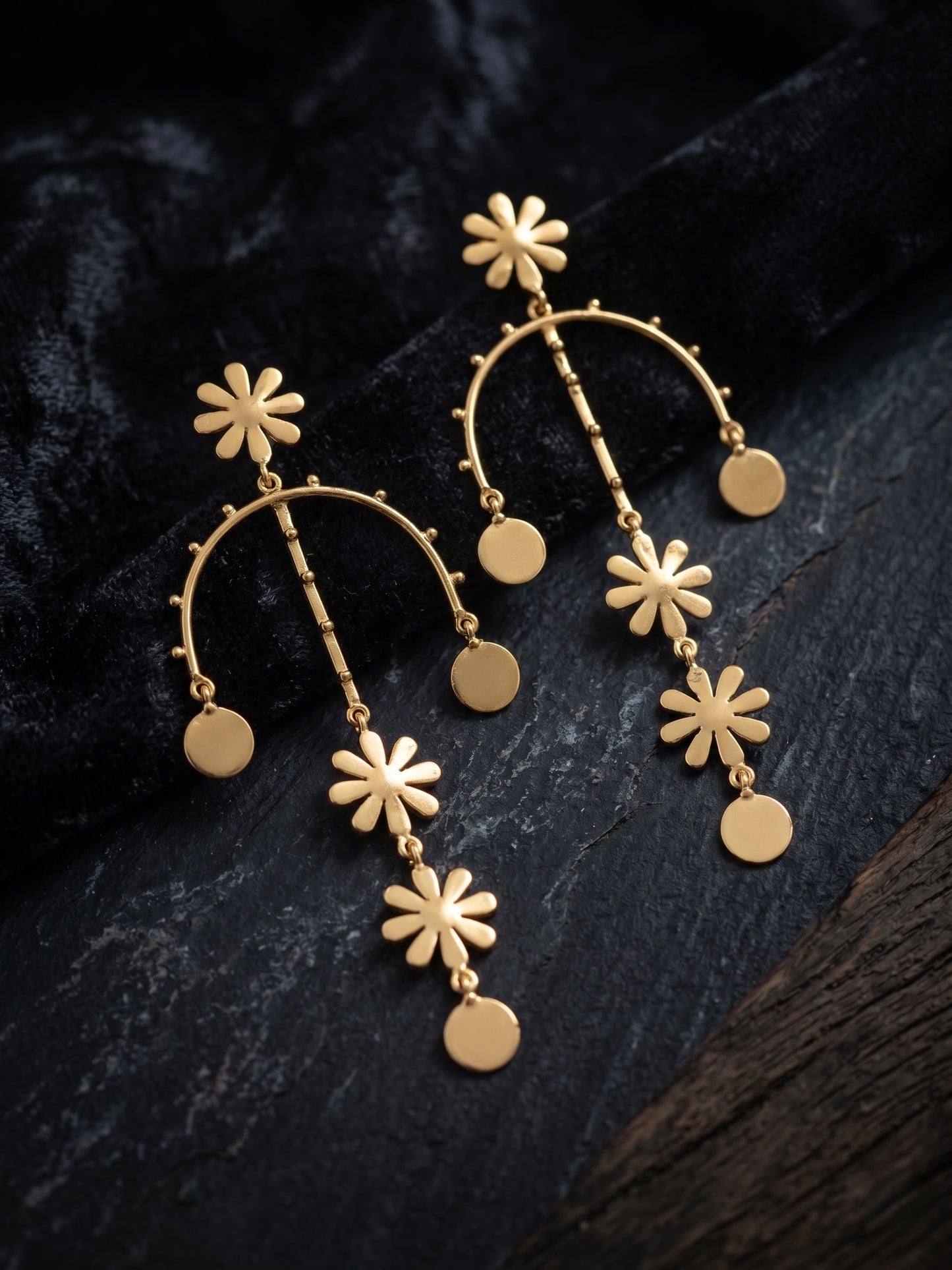 Wildflower Charm Drops Handmade Brass Earrings