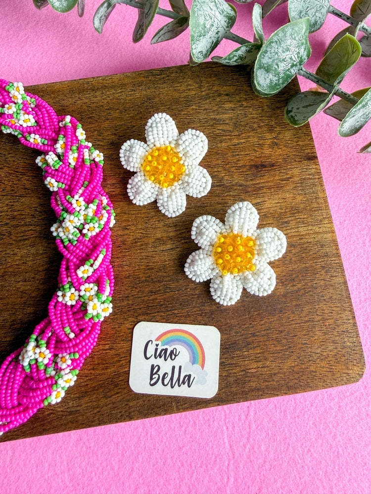 Luxe Flora Rose Pink Handmade Beaded Necklace + Earrings Set