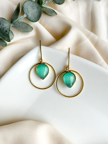Teal Monalisa Teardrop Handmade Brass Earrings
