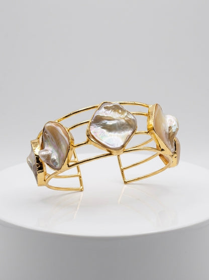 Celestia Mother of Pearl Handmade Brass Cuff Bracelet