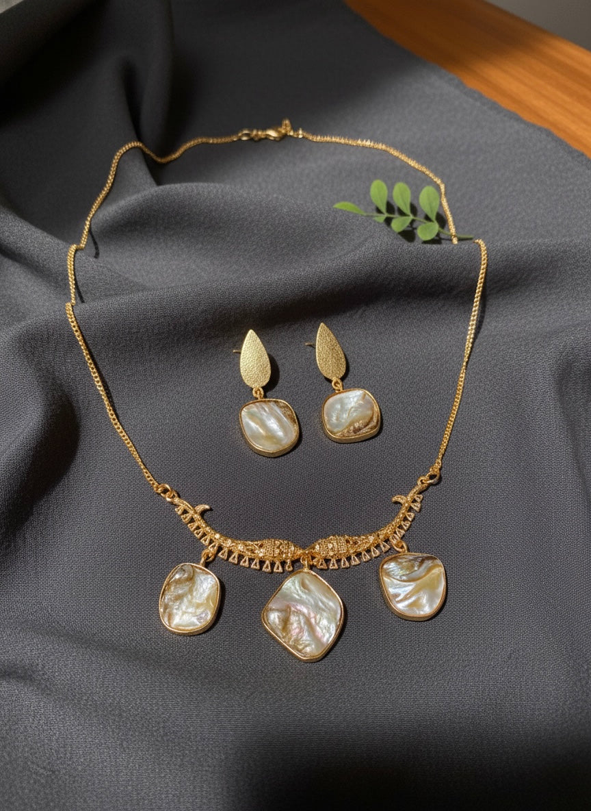 Matsya Pearl Handmade Brass Necklace Set