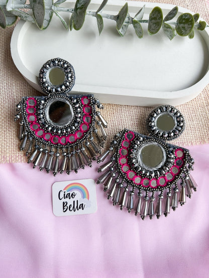 Chandrika Mirror Pink Handmade Beaded Earrings