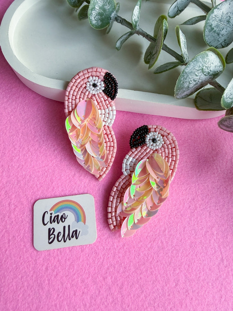 Blush Pink Parrot Handmade Beaded Bird Earrings