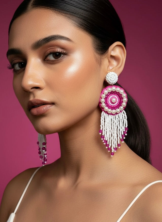 Rosey Tassel Handmade Beaded Earrings