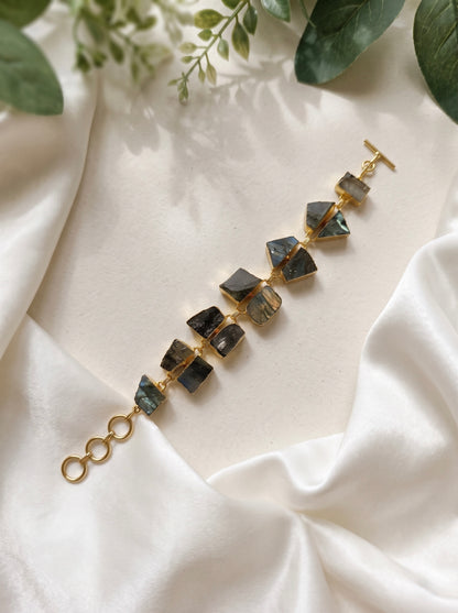 Luxe Labradorite Natural Stone Statement Handmade Brass Chain Bracelet