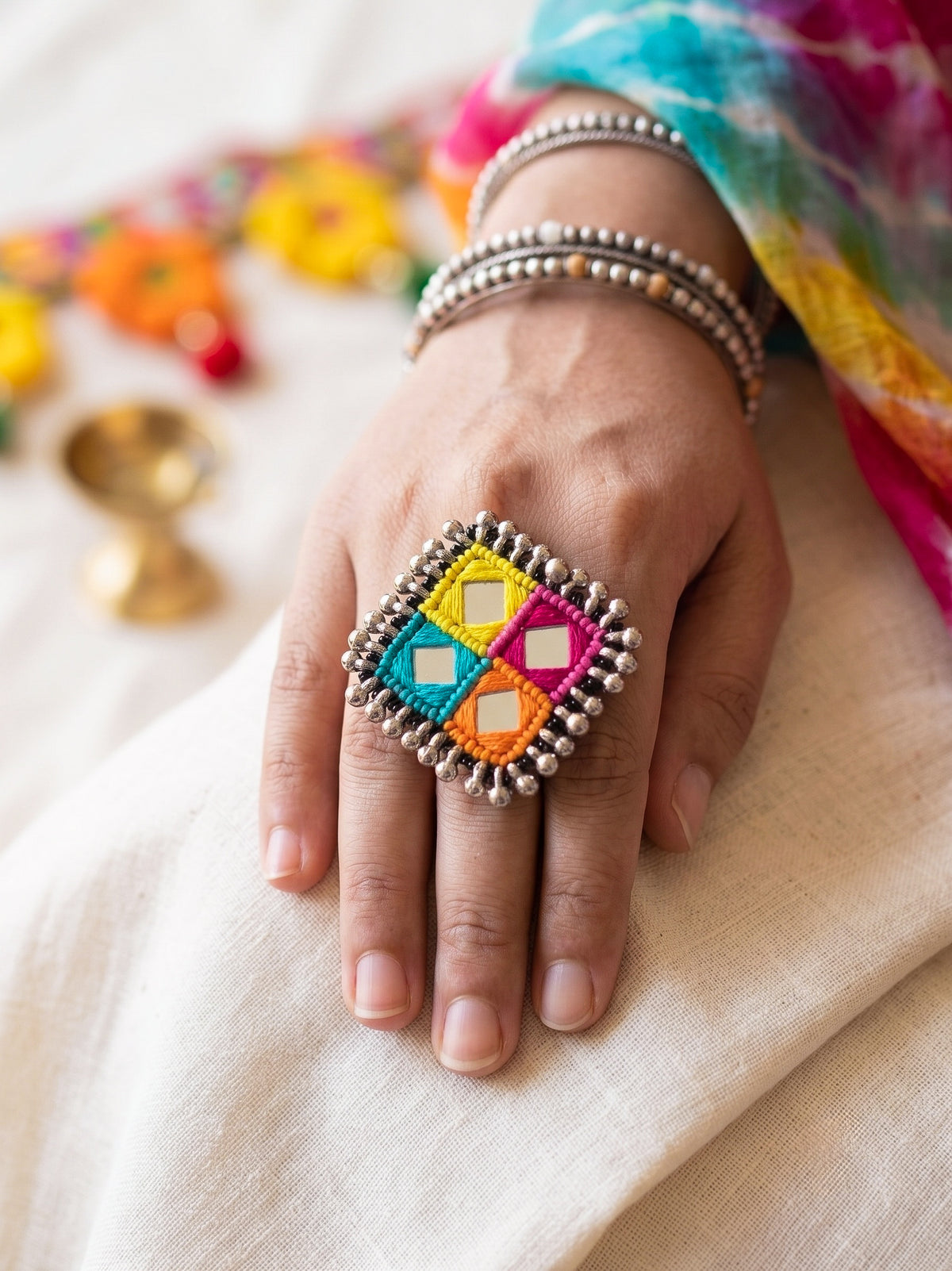 Ranjhana Mirror Handmade Beaded Ring