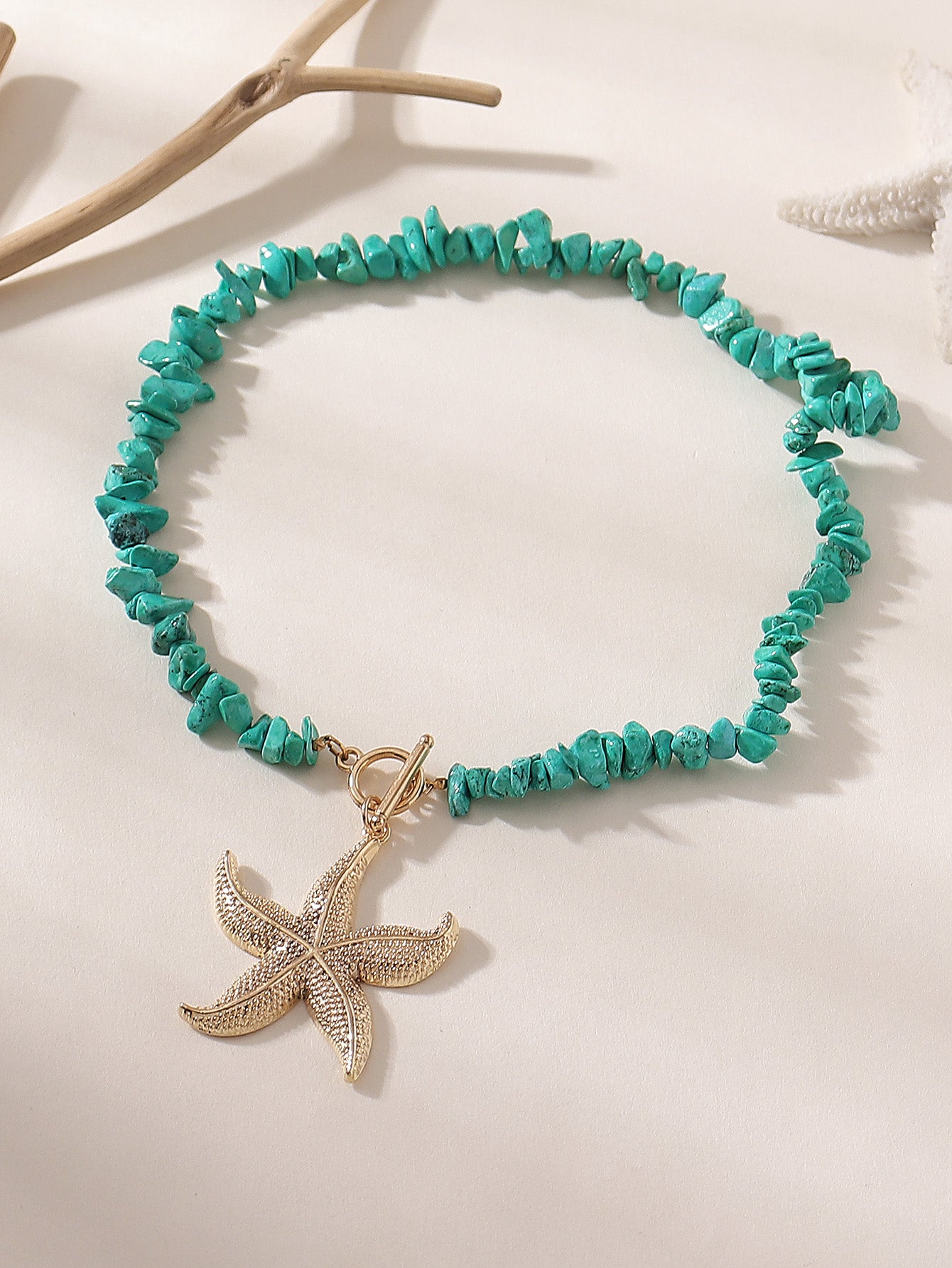 Marine Style Starfish Turquoise Beaded Chain Necklace