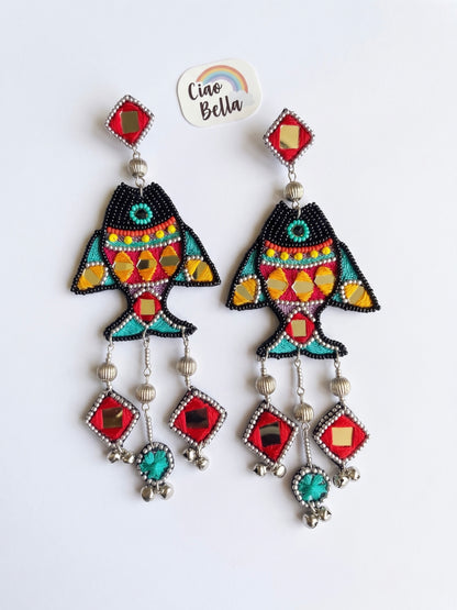 Matsya Mirror Handmade Beaded Earrings