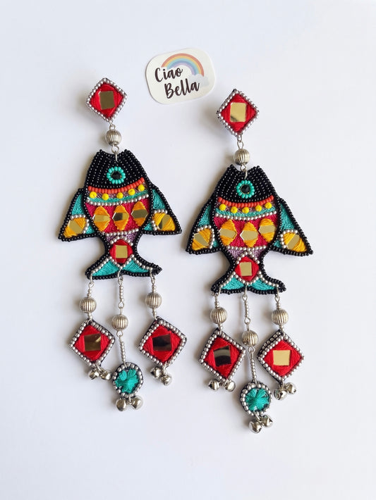 Matsya Mirror Handmade Beaded Earrings