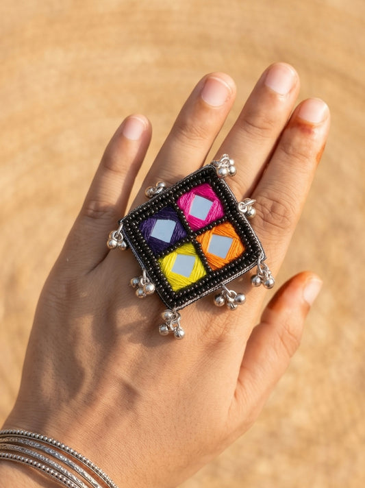 Navrang Mirror Handmade Beaded Ring