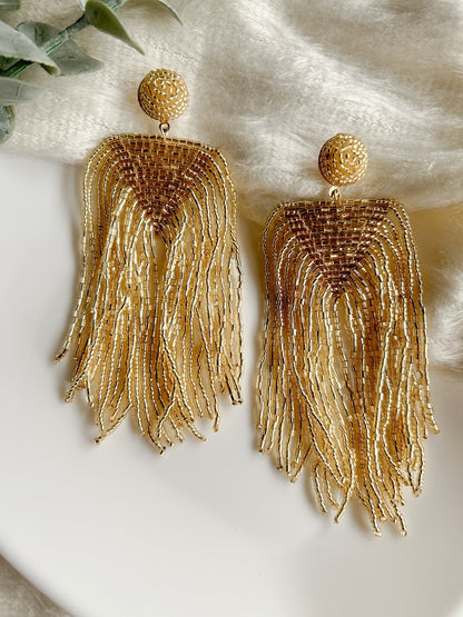 Luxe Gold Handmade Beaded Tassel Earrings