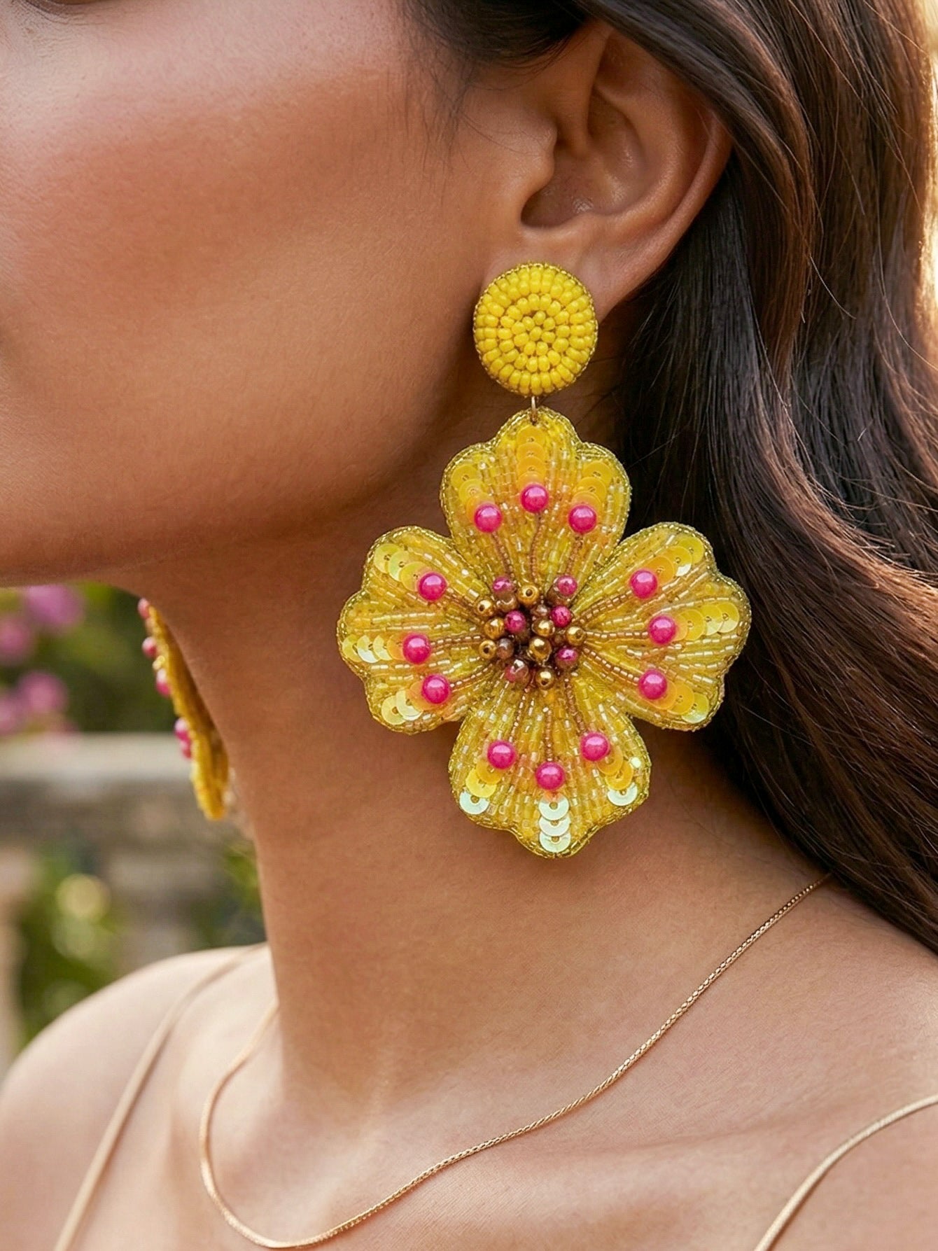 Sunny Glow Yellow Flower Handmade Beaded Earrings