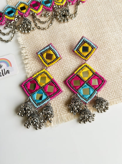 Rangrez Mirror Handmade Beaded Necklace & Earrings Set