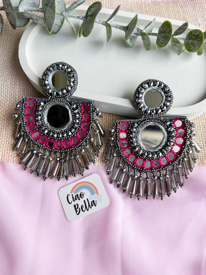 Chandrika Mirror Pink Handmade Beaded Earrings