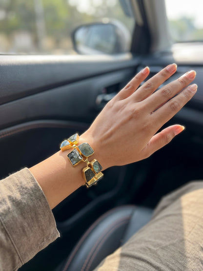 Luxe Labradorite Natural Stone Statement Handmade Brass Chain Bracelet