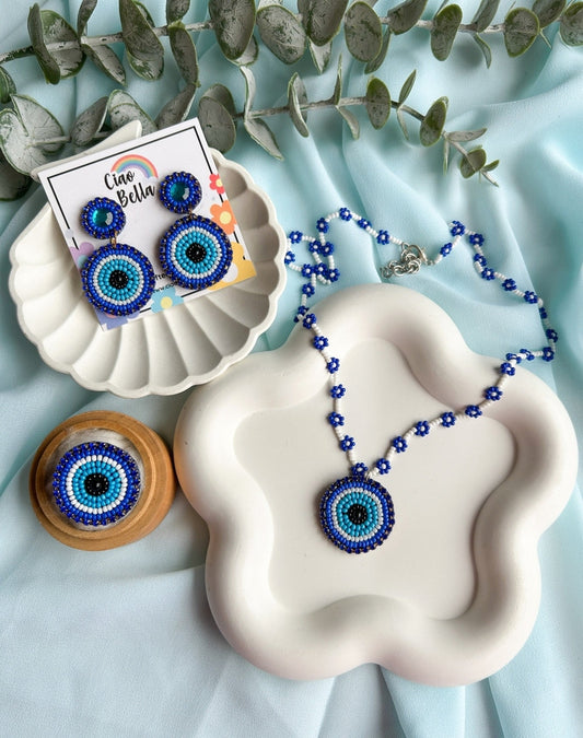 Mystic Evil Eye Handmade Beaded Necklace + Earrings + Ring Set