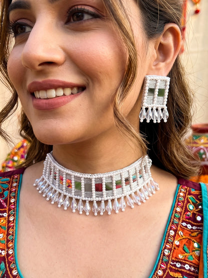 Sitara Silver Handmade Beaded Necklace & Earrings Set