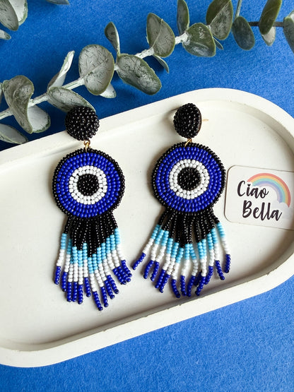 Boho Blue Evil Eye Handmade Beaded Earrings