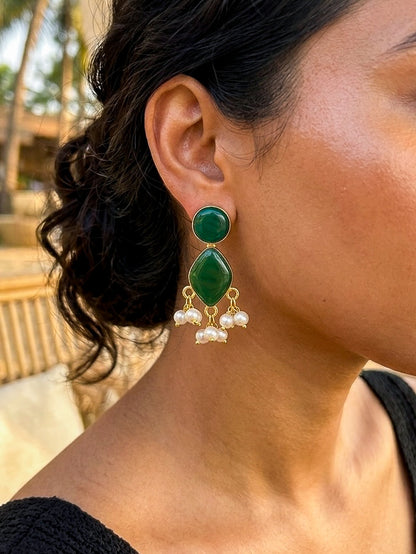 Gem Drop – Green Handmade Brass Earrings